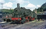 Die 1915 bei Hanomag gebaute 55 3528 (ab 1968: 055 528-4) im Bw Dillenburg. Das gepflegte Äußere verdankte sie der Anreise eines Eisenbahnfreundesonderzuges, denn zum Zeitpunkt der Aufnahme war die Lok bereits ausgemustert. (28.09.1969) <i>Foto: Wolfgang Bügel</i>
