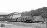 95 020 vom Bw Probstzella vor P 356 (Saalfeld/Saale - Probstzella) begegnet einem Güterzug bei Marktgölitz. (13.06.1935) <i>Foto: DLA Darmstadt (Bellingrodt)</i>