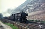 Die Ehranger 044 212 (ex 44 1211) mit einem Güterzug auf dem Weg nach Koblenz bei Winningen. (09.04.1971) <i>Foto: Robin Fell</i>