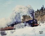 95 009 mit einem Güterzug nach Sonneberg im Finsteren Grund bei Lichte. (04.01.1980) <i>Foto: Johannes Glöckner</i>