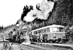 Vorgänger und Nachfolger: Der nagelneue VT 95 9153 trifft im Bahnhof Altenau (Harz) auf die 30 Jahre ältere 93 1149 vom Bw Goslar. (04.04.1952) <i>Foto: Hans Berkowski</i>