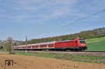Die Baureihe 147 ist eine Mehrzwecklokomotive des Herstellers Bombardier (Bombardier Traxx AC3), von denen im Jahr 2017 zwanzig Lokomotiven von DB Regio Baden-Württemberg bestellt wurden. Hier ist 147 014 mit RB 19229 (Stuttgart Hbf - Lonsee) bei Ihingen unterwegs. (18.04.2018) <i>Foto: Zeno Pillmann</i>