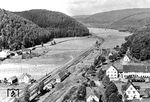 Blick auf den Bahnhof Dahn an der Wieslauterbahn, die am Bahnhof Hinterweidenthal Ost von der Hauptbahn Landau (Pfalz)—Pirmasens Nord abzweigte und über Dahn nach Bundenthal-Rumbach führte. (1934) <i>Foto: RVM</i>