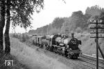 38 3182 (Bw Kempten) mit einem Güterzug bei Hergatz. (1962) <i>Foto: Norbert Steinweis</i>