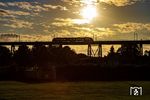Im goldenen Abendlicht wirkt selbst ein 648 schön. Der RE 11733 nach Kiel fährt über die Rendsburger Hochbrücke. (22.08.2023) <i>Foto: Thorsten Eichhorn</i>