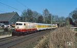 103 222 in Diensten des FTZ Minden mit einem Messzug bei Olxheim südlich von Kreiensen. (13.03.2014) <i>Foto: Thomas Konz</i>