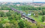 01 1104 mit einem Sonderzug nach Berlin auf der Elbebrücke in Magdeburg. (04.05.2024) <i>Foto: Joachim Schmidt</i>