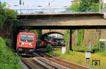 Besonders eng geht es für die Bahn zwischen Wuppertal Hbf und -Steinbeck zu. Mehr als vier Gleise konnten seit Eröffnung der Strecke im Jahr 1841 hier nicht verwirklicht werden. 187 206 ist mit dem EZ 51274 nach Köln-Kalk Nord unterwegs. (13.06.2024) <i>Foto: Wolfgang Bügel</i>