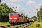 151 026 und 151 031 am drittletzten Einsatztag der Baureihe vor GAG 60715 nach Andernach bei Hilden. (24.06.2024) <i>Foto: Joachim Bügel</i>