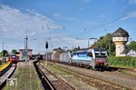 Gemeinsam befördern SBB 193 110 und Railpool 193 167 einen Containerzug durch Weinheim (Weinstr). (06.07.2024) <i>Foto: Zeno Pillmann</i>