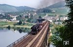 044 121 vom Bw Koblenz-Mosel mit einem Güterzug nach Ehrang auf der Bullayer Moselbrücke. (08.1971) <i>Foto: Robin Fell</i>