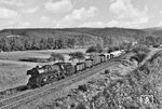 Durch das Saaletal bei Zeutsch rollt 41 1225 mit einem Güterzug aus Saalfeld (Saale) in Richtung Orlamünde. (01.08.1982) <i>Foto: Martin Heller</i>