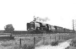 Die seit 09.08.1934 beim Bw Schneidemühl Pbf beheimatete 03 002 mit einem Schnellzug auf der Ostbahn zwischen Landsberg (Warthe) und Küstrin Neustadt Hbf bei Dühringshof. (1934) <i>Foto: RVM (Kreutzer)</i>