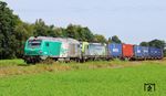 SNCF 475131 mit der abgebügelten 475 402 von BLS-Cargo vor einem umgeleiteten Güterzug Richtung Kehl bei Roppenheim. (12.08.2024) <i>Foto: Thomas Gries</i>