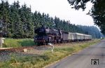 001 168 mit E 1655 nach Hof auf dem eingleisigen Abschnitt bei Falls. (08.1971) <i>Foto: Robin Fell</i>