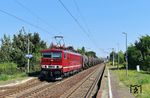 250 195 mit einem beladenen Kesselwagenzug (1550 t, 310 m) von Leipzig-Engelsdorf nach Ingolstadt in Leipzig-Rückmarsdorf. (28.08.2024) <i>Foto: Ralf Opalka</i>