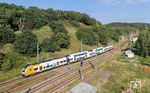 445 119 der ODEG verlässt als RE 9 nach Sassnitz den Bahnhof Lietzow. (26.08.2024) <i>Foto: Joachim Schmidt</i>