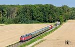 V 200 033 mit einem Sonderzug auf der Stammstrecke der Westfälischen Landes-Eisenbahn (WLE) Münster–Warstein bei Uelde. (01.09.2024) <i>Foto: Joachim Schmidt</i>