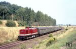 110 754 (Bw Halberstadt) mit P 4434 bei Nachterstedt-Hoym an der Bahnstrecke Halle–Halberstadt.  (28.07.1983) <i>Foto: Thomas Fischer</i>