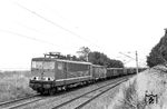 250 027 vom Bw Halle P mit einem Güterzug bei Flurstedt nahe Apolda. (16.07.1985) <i>Foto: Thomas Fischer</i>