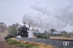 Im strömenden Regen ging es für 52.100 mit einem Sonderzug nach Sedlcany über die Steigung bei Tomice. (15.09.2024) <i>Foto: Atijana Schmidt</i>