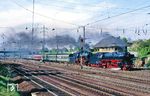 Der Sonderzug Dz 19143 dampft mit 01 150 und 23 105 durch Gießen-Bergwald. (29.04.1990) <i>Foto: Joachim Bügel</i>