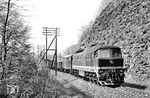 132 164 (Bw Karl-Marx-Stadt) mit einem Güterzug bei Steina zwischen Döbeln und Waldheim. (07.05.1983) <i>Foto: Thomas Fischer</i>