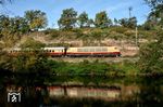 103 245 mit einem Sonderzug von Nürnberg nach Halle/S. im Saaletal bei Kahla. (20.10.2024) <i>Foto: Olaf Buhler</i>