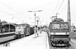 In Halle (Saale) Hbf wartet 242 016 vom Bw Halle P vor einem Doppelstockzug. Daneben rangiert 105 160. (02.08.1984) <i>Foto: Thomas Fischer</i>