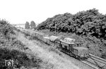 254 115 (Bw Engelsdorf) ist mit einem Güterzug bei Erfurt-Linderbach unterwegs. (22.08.1984) <i>Foto: Thomas Fischer</i>