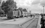 OHE 120 054 (MaK, Baujahr 1963) mit einem Kurswagenzug aus Hamburg im Bahnhof Hützel. (18.08.1968) <i>Foto: Gerd Wolff</i>