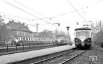 Im Bahnhof Brühl Mitte treffen sich ET 53 (Westwaggon 1954), ES 150 (Westwaggon 1956) und ET 48 (Westwaggon 1950). (11.11.1968) <i>Foto: Gerd Wolff</i>