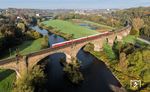 612 507/506 als Ft 32596 von Holzminden nach Köln auf dem Ruhrviadukt bei Witten. (26.10.2024) <i>Foto: Joachim Schmidt</i>