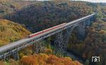 Für den 612 507/506 war es eine Premiere. Zum ersten Mal fuhr der Zug über die Müngstener Brücke zwischen Remscheid und Solingen. (26.10.2024) <i>Foto: Joachim Schmidt</i>