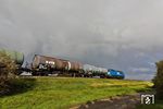 Die einzige Güterzugleistung auf der Insel bestreitet RDC mit dem DGN 69691 von Westerland (Sylt) nach Niebüll, der hier östlich von Morsum die Insel verlässt. Als die Wetterkapriolen den schönsten Regenbogen produzierten, kam natürlich kein Zug. So blieb nur der Nachschuss, bei dem der Regenbogen so gerade noch zu erahnen ist. (07.10.2024) <i>Foto: Joachim Bügel</i>