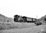 DEBG Lok 70 (Henschel, Fabrik-Nr. 20693 / Bj.1926) nähert sich mit GmP 4 dem Endpunkt in Billigheim (Baden). (24.06.1964) <i>Foto: Helge Hufschläger</i>