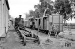 Mit dem Einsatz der beiden V 29 auf der Walhallabahn ab 1956 konnte auf einige Dampflok-Oldtimer verzichtet werden. Dazu gehörte u.a. 99 251 (Krauss, Baujahr 1902, links), die in Donaustauf abgestellt wurde. Die daneben stehende Heißdampf-Tenderlok 99 261 hingegen war als Reservelok ab und zu noch im Einsatz.  (06.1957) <i>Foto: Gerhard Karl</i>