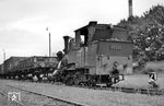 99 253 ist im Bahnhof Regensburg Kalkwerke mit Rangieren beschäftigt. Sie war nur noch im Einsatz, weil die zweite V 29 (951) noch zur Ausbesserung im AW Opladen weilte.  (06.1957) <i>Foto: Gerhard Karl</i>