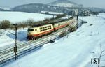 103 186 befördert den TEE 16 "Rheingold" (München - Mannheim) bei Ölbronn. (02.1983) <i>Foto: Heiko Hamm</i>