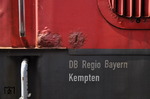 Der Begriff "Rostbeule" lässt sich nicht nur bei Autos verwenden. Auch die Kemptener 218 223, bei DB Regio in Bayern arbeitslos geworden, zählt dazu. (22.07.2012) <i>Foto: Johannes Glöckner</i>