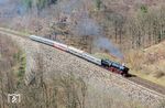 01 1104 auf Bergfahrt über die Steilstrecke der “Schiefen Ebene” nach Marktschorgast. (05.04.2025) <i>Foto: Joachim Schmidt</i>