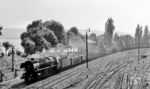 44 249 (Bw Rottweil) fährt mit einem Güterzug in Radolfzell am Bodensee ein. (10.08.1963) <i>Foto: Karl Wyrsch, Slg. D. Ammann</i>