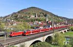 In Gemünden (Main) begegnen einander 185 314 mit GAG 47920 (Salzburg - Hamburg-Waltershof) und 440 822 als RB 58053 nach Bamberg. (12.04.2025) <i>Foto: Joachim Bügel</i>