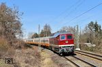 Am 18. März 2025 wurde die verkaufte Städteexpress-Garnitur von 142 001 nach Espenhain überführt, aufgenommen in der Einfahrt nach Leipzig-Schönefeld.  (18.03.2025) <i>Foto: Ralf Opalka</i>