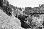 E 244 01 fährt mit P 1568 nach Freiburg (Brsg) in den Bahnhof Höllsteig ein, der unmittelbar hinter dem Ravenna-Viadukt lag. (05.1958) <i>Foto: Jürgen Hagemann, Slg. R. Garn</i>