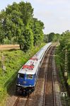 Am "Überführungsfahrten-Mittwoch" bespannte diesmal nicht die 'ewige' Planlok PRESS 140 017 den DLr 56716 von Dortmund-Eving nach Köln Bbf, sondern die neue Starlok 110 448 der Train Rental GmbH (TRI), aufgenommen bei Haan-Ellscheid. (07.05.2025) <i>Foto: Joachim Bügel</i>