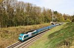 223 064 mit ALX 362 auf der Fahrt von Prag nach München bei Pirkensee. (17.04.2025) <i>Foto: Joachim Bügel</i>