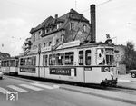 Tw 112 mit Beiwagen 130 in der Endstation Zähringen. (05.1967) <i>Foto: Reinhard Todt</i>