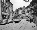 Tw 43 (MAN, Baujahr 1914) mit Beiwagen auf der Linie 3 zum Römerhof in der Salzstraße. (02.05.1961) <i>Foto: Reinhard Todt</i>