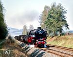 01 1066 mit dem Lastprobezug nach Bayreuth zwischen Pegnitz und Schnabelwaid. (06.05.1985) <i>Foto: Joachim Schmidt</i>